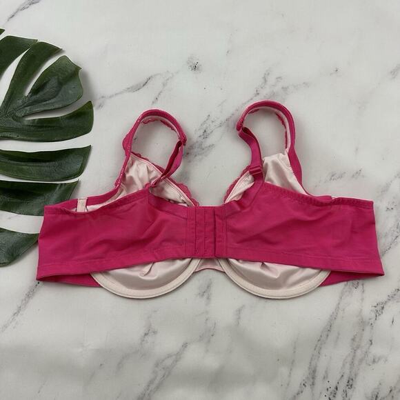 Cacique Bright Pink Lace Balconette Bra Size 46 C Underwire Floral - Picture 4 of 7